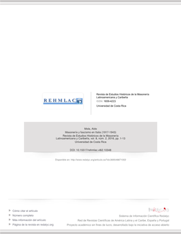 Masonería Y Fascismo En Italia (1917-1943) Revista De Estudios Históricos De La Masonería Latinoamericana Y Caribeña, Vol