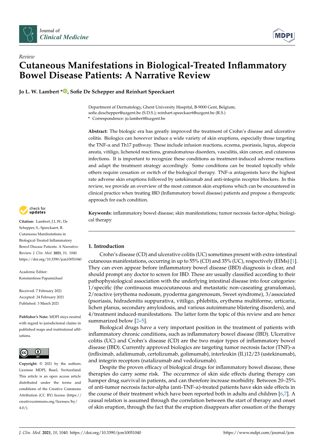 Cutaneous Manifestations in Biological-Treated Inﬂammatory Bowel Disease Patients: a Narrative Review