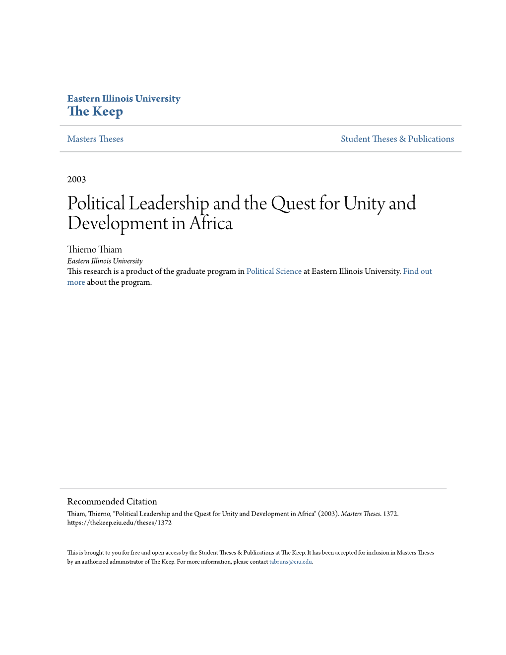 Political Leadership and the Quest for Unity and Development in Africa