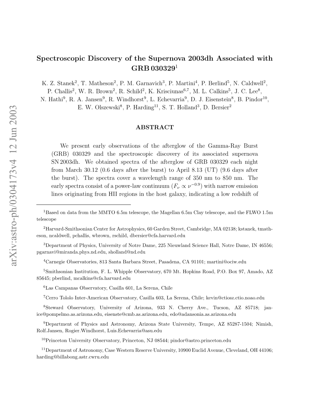 Arxiv:Astro-Ph/0304173V4 12 Jun 2003