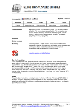 Annona Glabra Global Invasive Species Database (GISD)