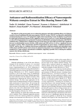 RESEARCH ARTICLE Anticancer and Radiosensitization Efficacy Of