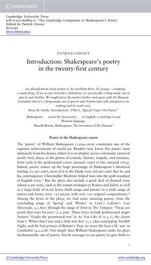 Shakespeare's Poetry in the Twenty-First Century