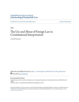 The Use and Abuse of Foreign Law in Constitutional Interpretation, 32 Harvard Journal of Law & Public Policy