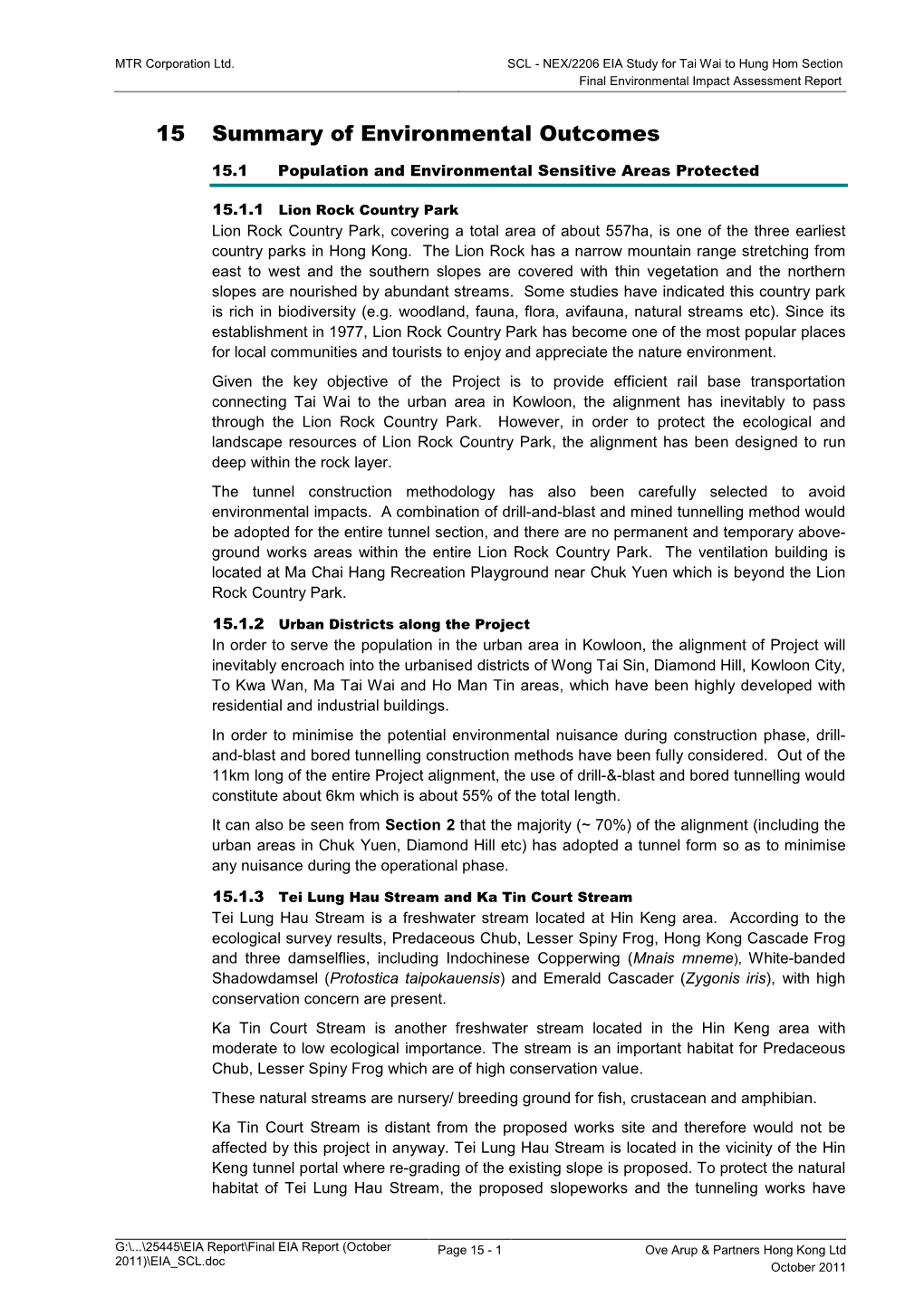 15 Summary of Environmental Outcomes 15-1