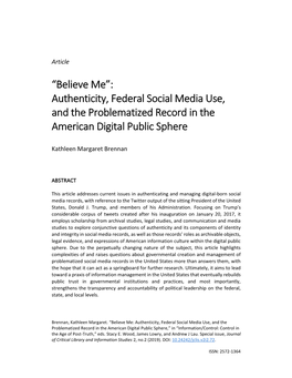 Authenticity, Federal Social Media Use, and the Problematized Record in the American Digital Public Sphere