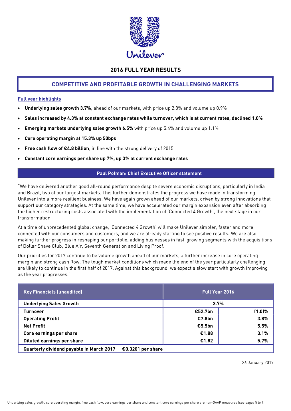 2016 Full Year Results Competitive And