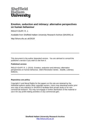 Emotion, Seduction and Intimacy: Alternative Perspectives on Human Behaviour RIDLEY-DUFF, R