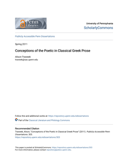 Conceptions of the Poetic in Classical Greek Prose