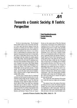 Towards a Cosmic Society: a Tantric Perspective