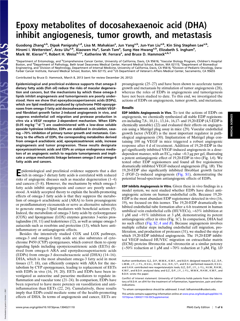 (DHA) Inhibit Angiogenesis, Tumor Growth, and Metastasis