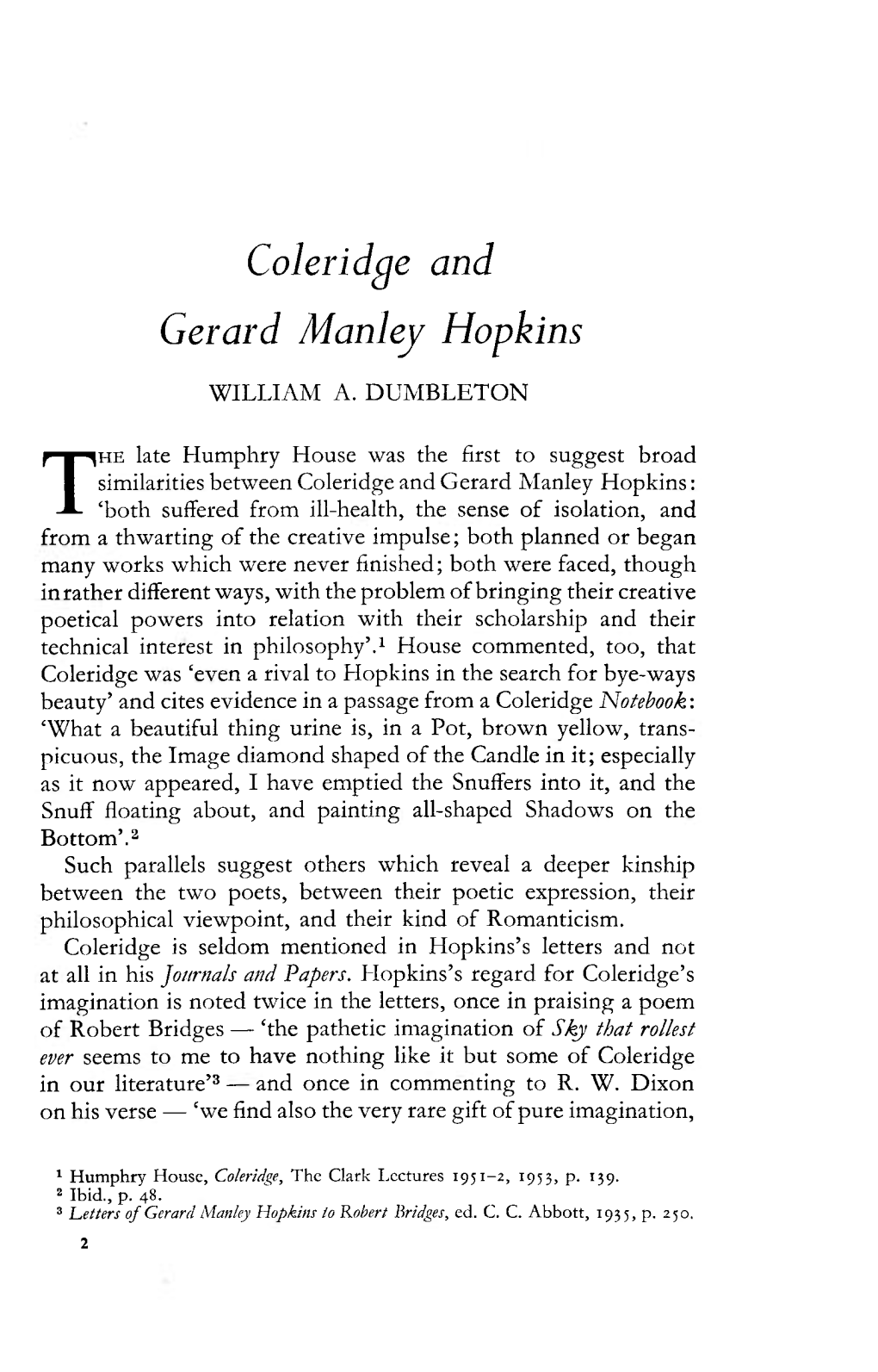 Coleridge and Gerard Manley Hopkins