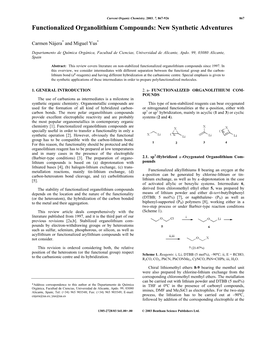 Functionalized Organolithium Compounds: New Synthetic Adventures