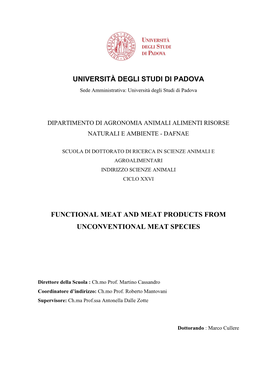 Università Degli Studi Di Padova Functional Meat And