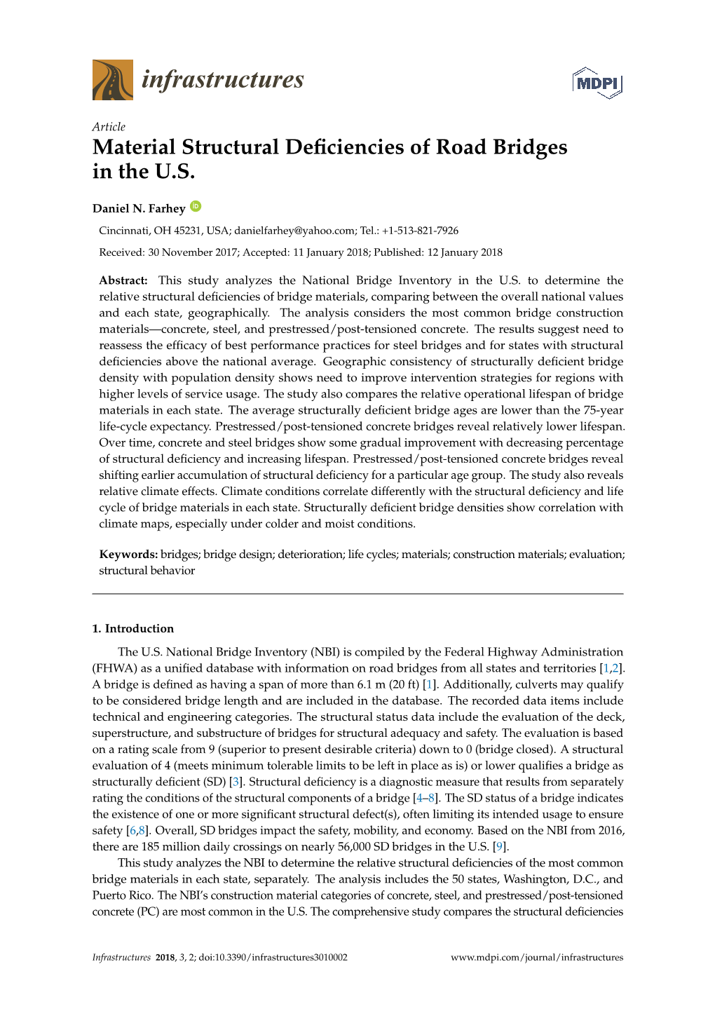 Material Structural Deficiencies of Road Bridges in the U.S