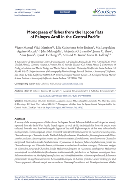 Monogenea of Fishes from the Lagoon Flats of Palmyra Atoll in the Central Pacific