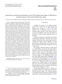 Field Surveys and Numerical Simulation of the 2018 Typhoon Jebi: Impact of High Waves and Storm Surge in Semi-Enclosed Osaka Bay, Japan