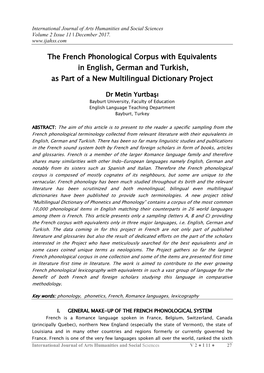 The French Phonological Corpus with Equivalents in English, German and Turkish, As Part of a New Multilingual Dictionary Project