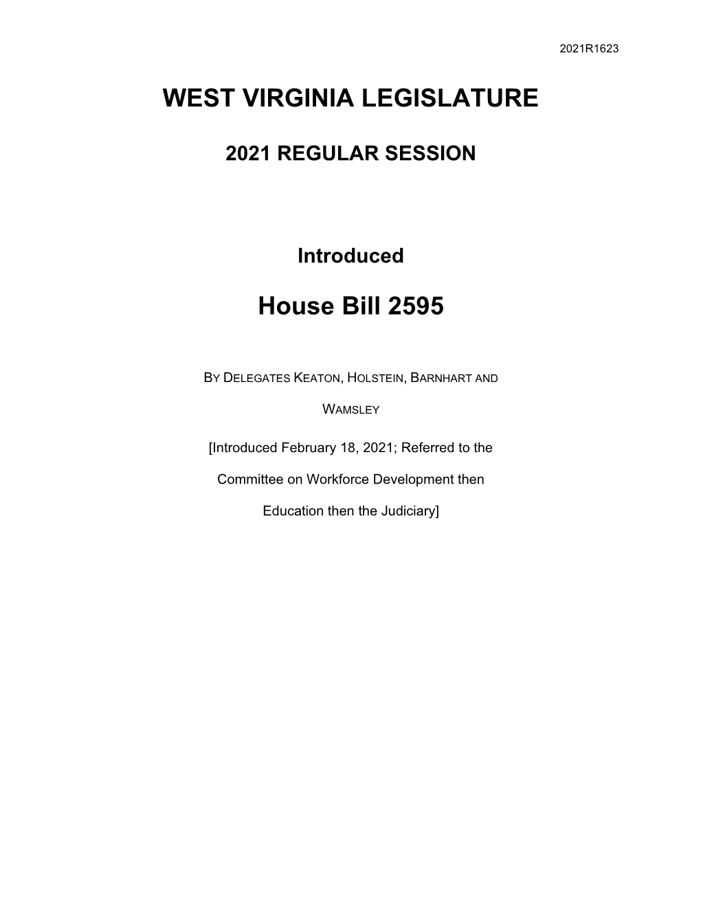 WEST VIRGINIA LEGISLATURE House Bill 2595