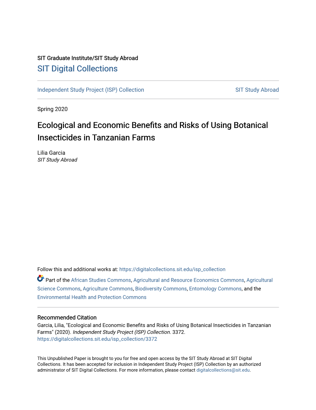 Ecological and Economic Benefits and Risks of Using Botanical Insecticides in Tanzanian Farms