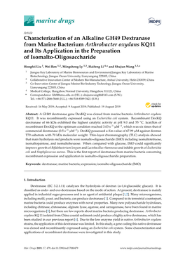 Characterization of an Alkaline GH49 Dextranase from Marine Bacterium Arthrobacter Oxydans KQ11 and Its Application in the Preparation of Isomalto-Oligosaccharide