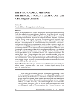 THE SYRO-ARAMAIC MESSIAH: the HEBRAIC THOUGHT, ARABIC CULTURE a Philological Criticism