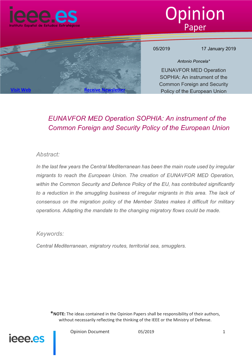 EUNAVFOR MED Operation SOPHIA: an Instrument of the Common Foreign and Security Policy of the European Union