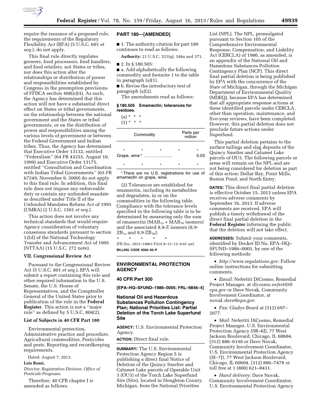 Federal Register/Vol. 78, No. 159/Friday, August 16, 2013/Rules