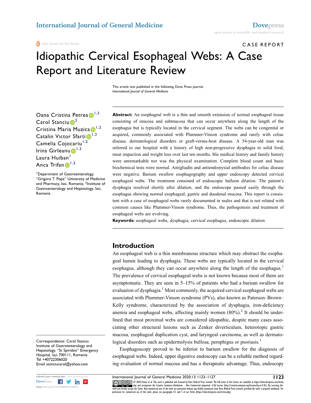 Idiopathic Cervical Esophageal Webs: a Case Report and Literature Review