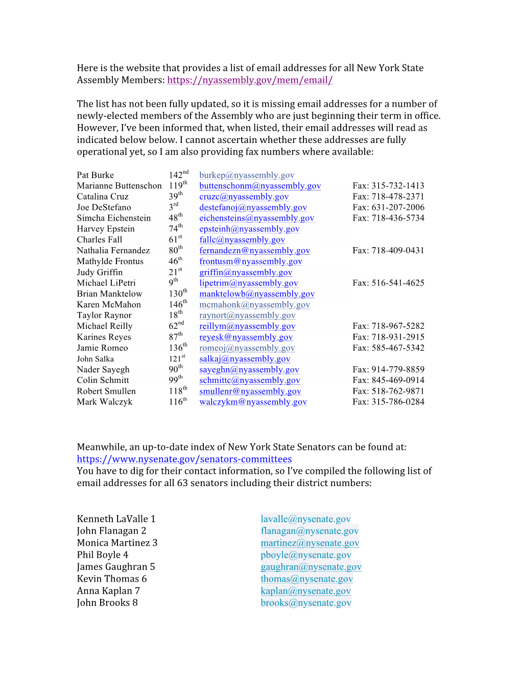 Updated Assembly Member Email Address List
