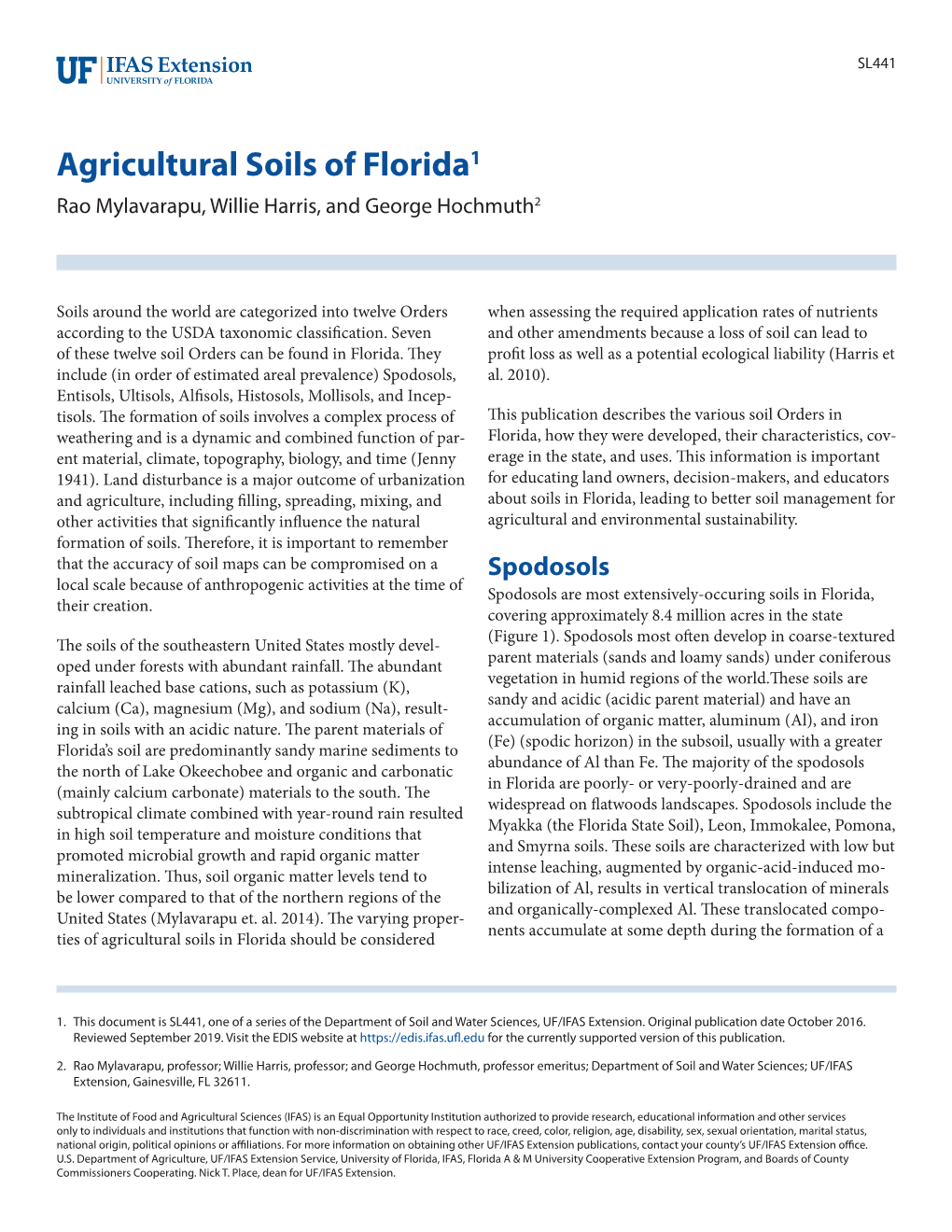 Agricultural Soils of Florida1 Rao Mylavarapu, Willie Harris, and George Hochmuth2