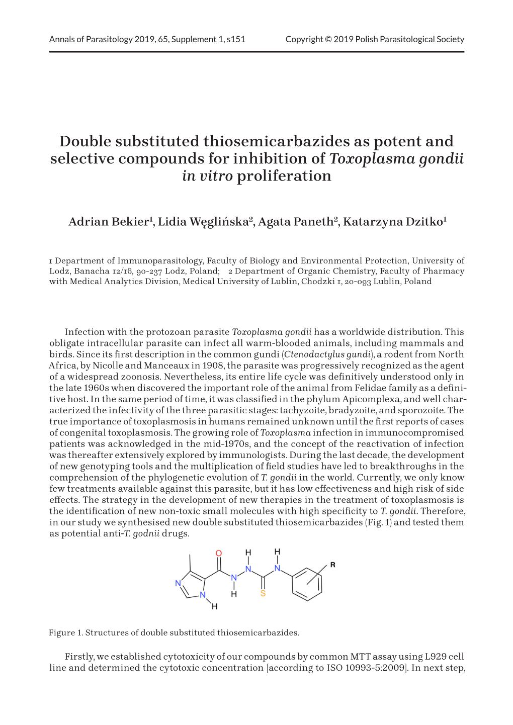 Double Substituted Thiosemicarbazides As Potent and Selective Compounds for Inhibition of Toxoplasma Gondii in Vitro Proliferation