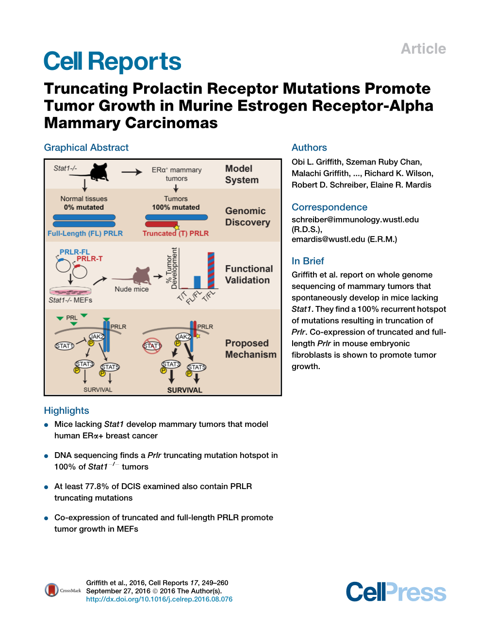 Truncating Prolactin Receptor Mutations Promote Tumor Growth in Murine Estrogen Receptor-Alpha Mammary Carcinomas