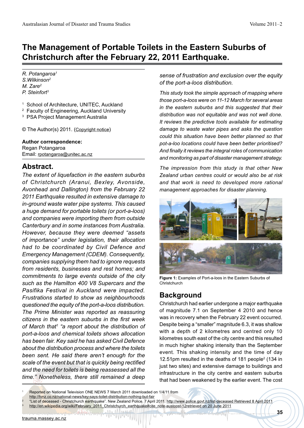 The Management of Portable Toilets in the Eastern Suburbs of Christchurch After the February 22, 2011 Earthquake