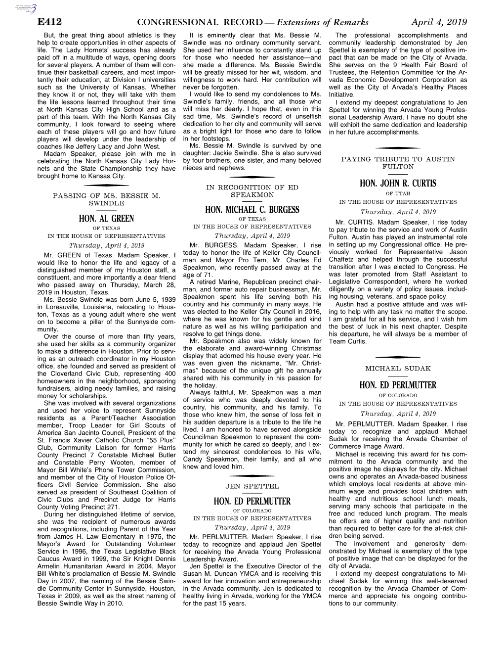 CONGRESSIONAL RECORD— Extensions of Remarks E412 HON