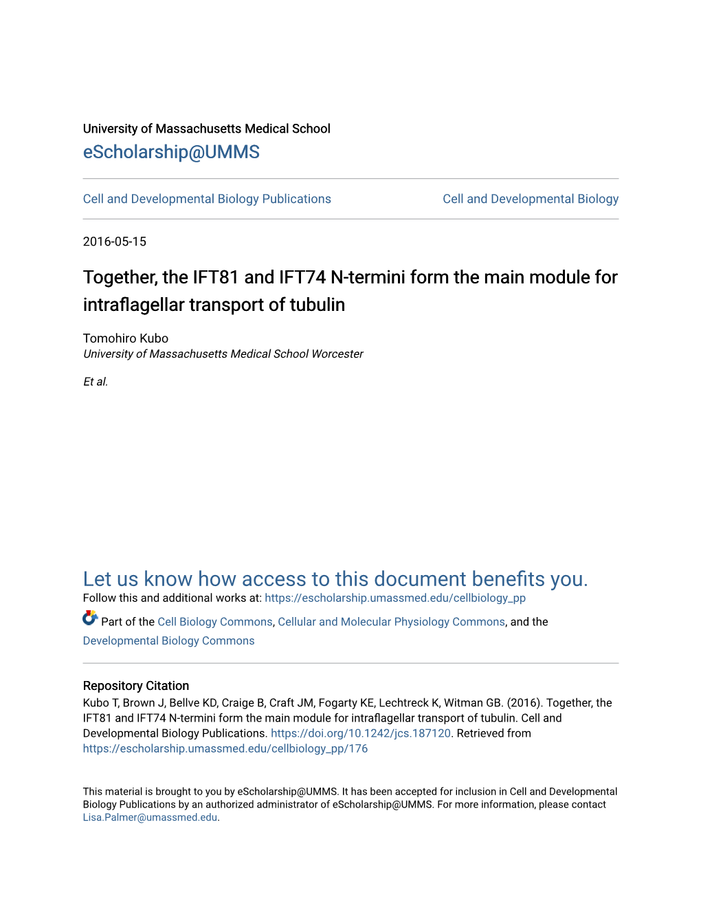 Together, the IFT81 and IFT74 N-Termini Form the Main Module for Intraflagellar Transport of Tubulin