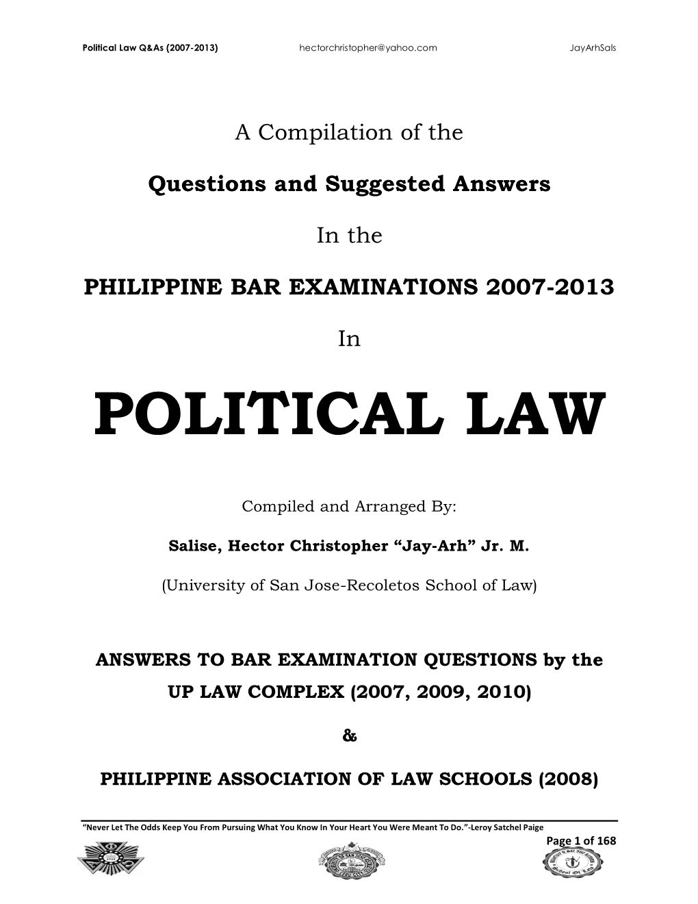 Political Law Q&As (2007-2013) Hectorchristopher@Yahoo.Com Jayarhsals