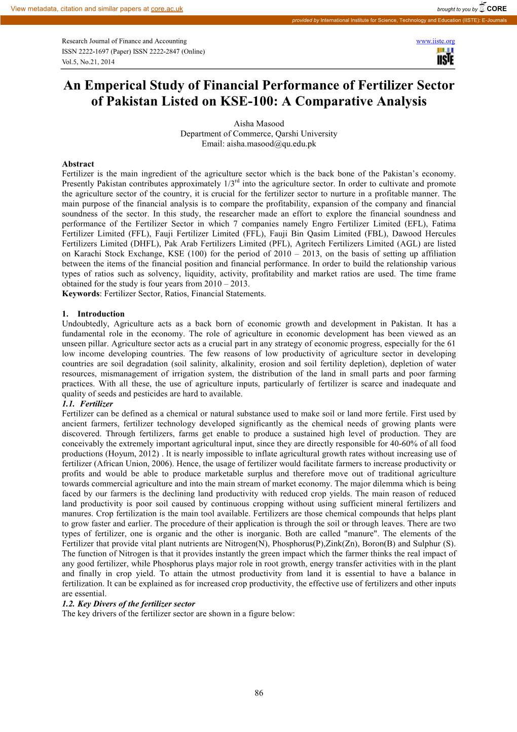 An Emperical Study of Financial Performance of Fertilizer Sector of Pakistan Listed on KSE-100: a Comparative Analysis