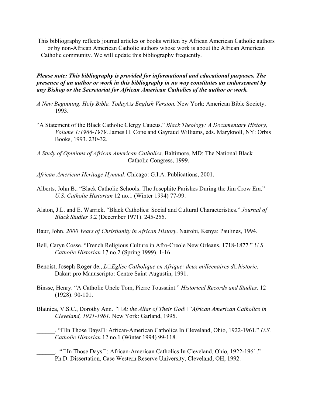 This Bibliography Reflects Journal Articles Or Books Written by African