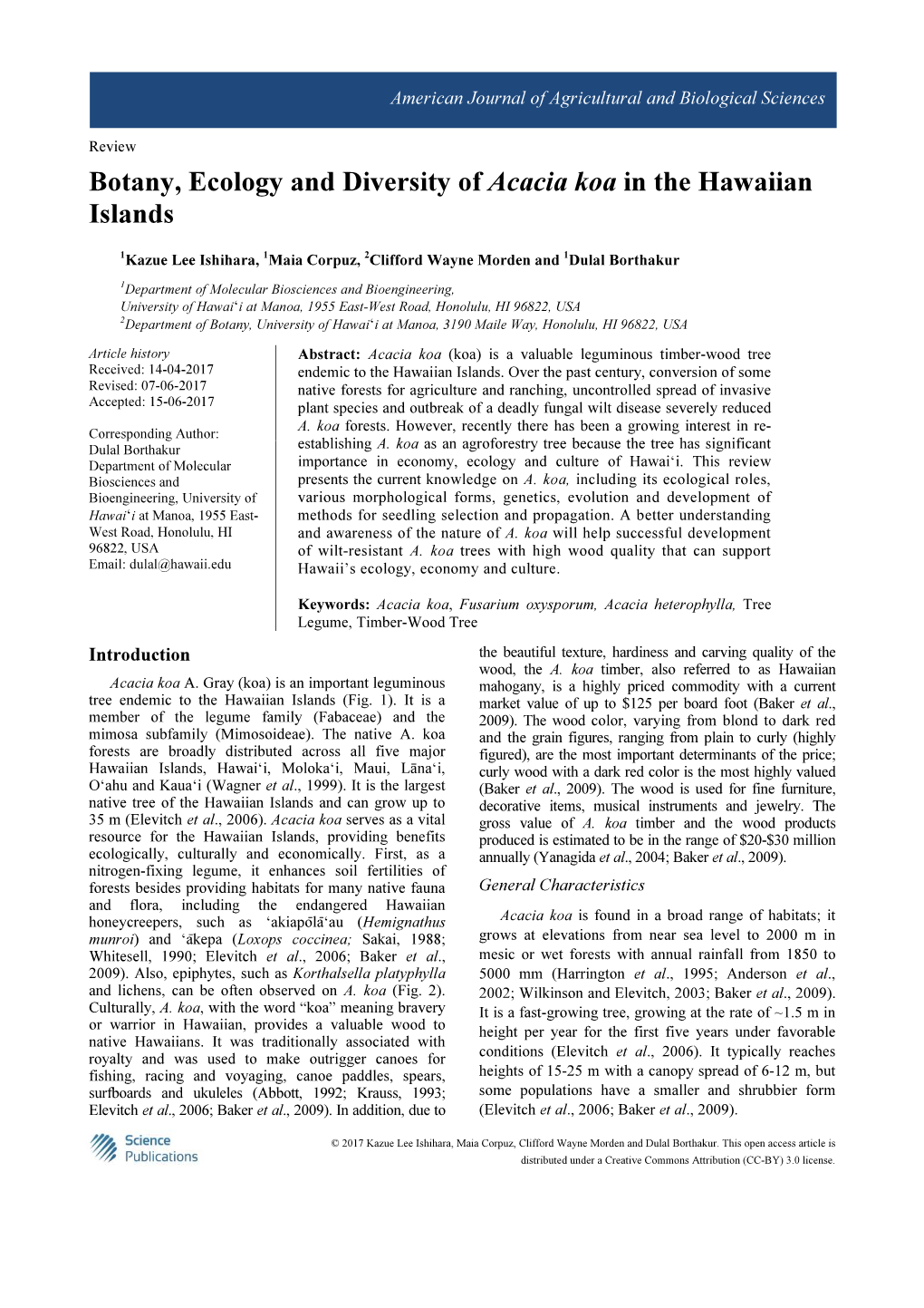 Botany, Ecology and Diversity of Acacia Koa in the Hawaiian Islands