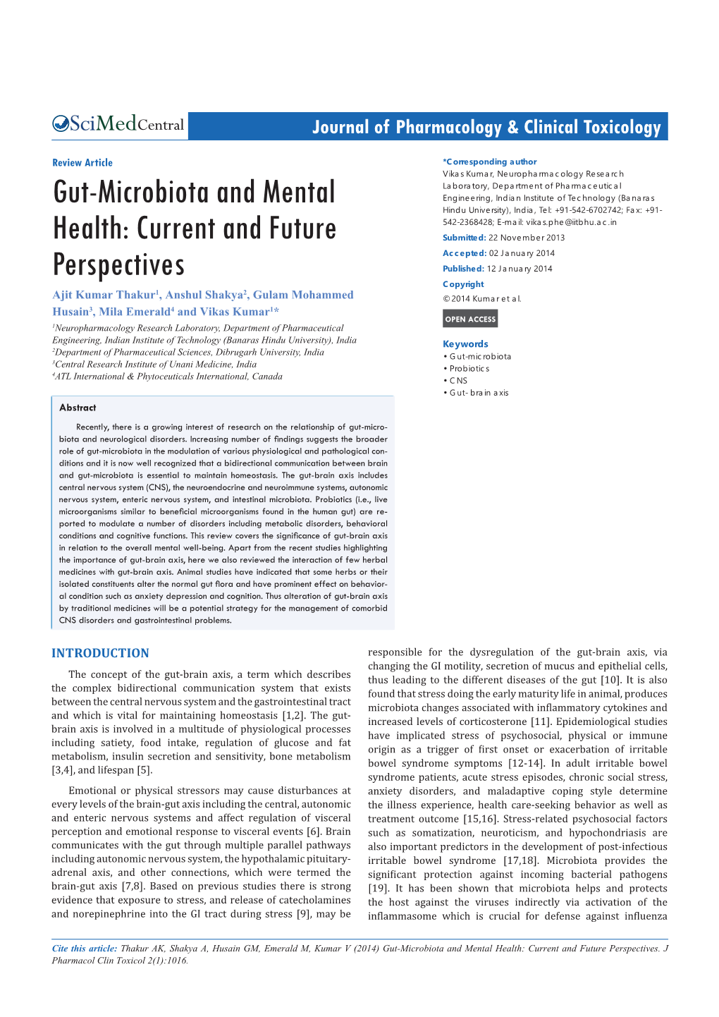 Gut-Microbiota and Mental Health: Current and Future Perspectives