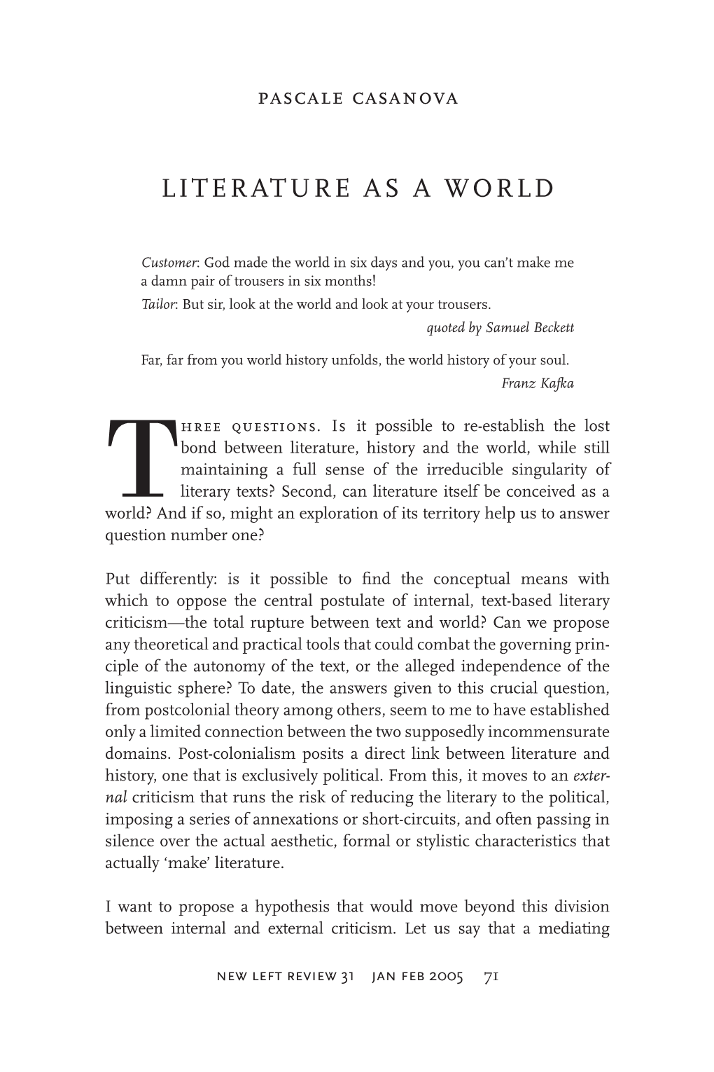 Literature As a World