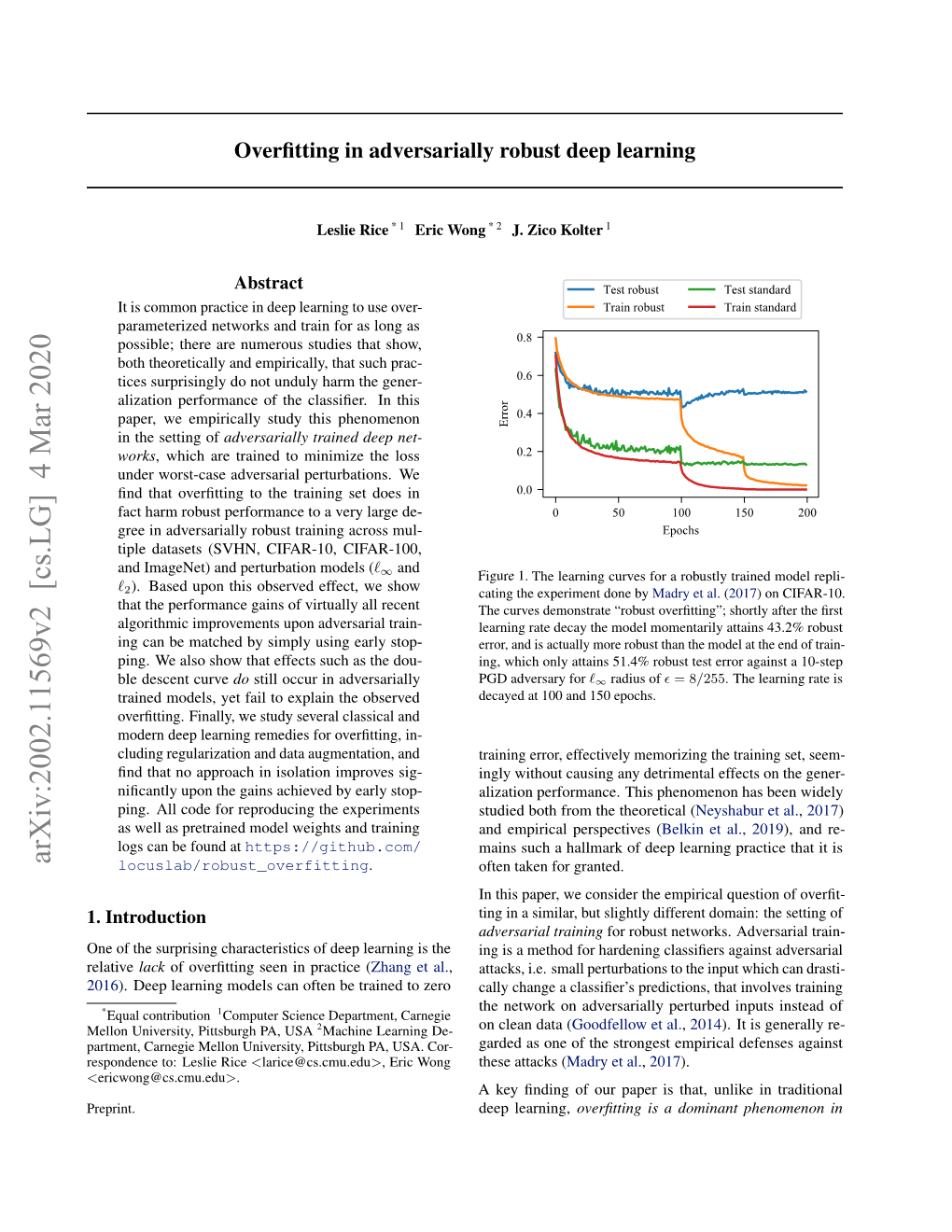 Overfitting in Adversarially Robust Deep Learning