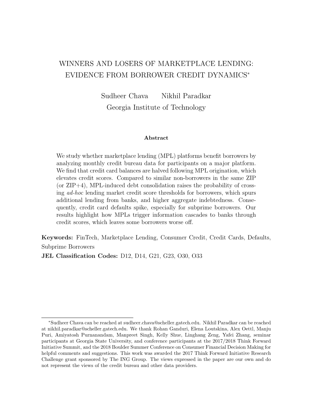 Winners and Losers of Marketplace Lending: Evidence from Borrower Credit Dynamics∗