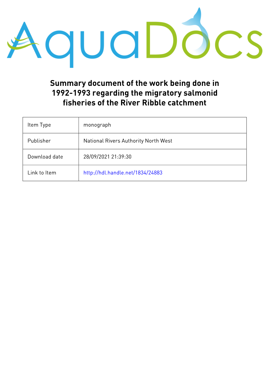 1. an Analysis of the Historical Catch Data from the Migratory Salmonid Fisheries of the River Ribble