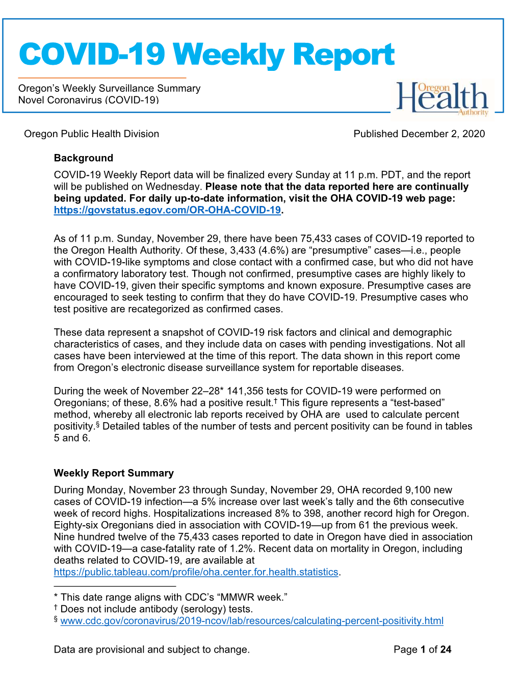 COVID-19 Weekly Report