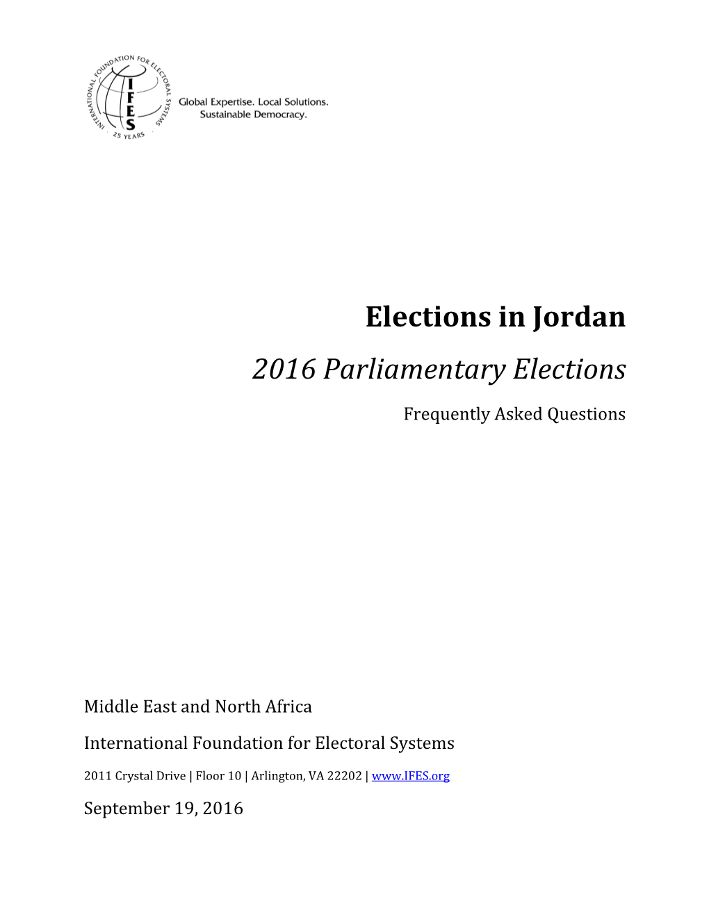 Elections in Jordan: 2016 Parliamentary Elections Frequently Asked Questions