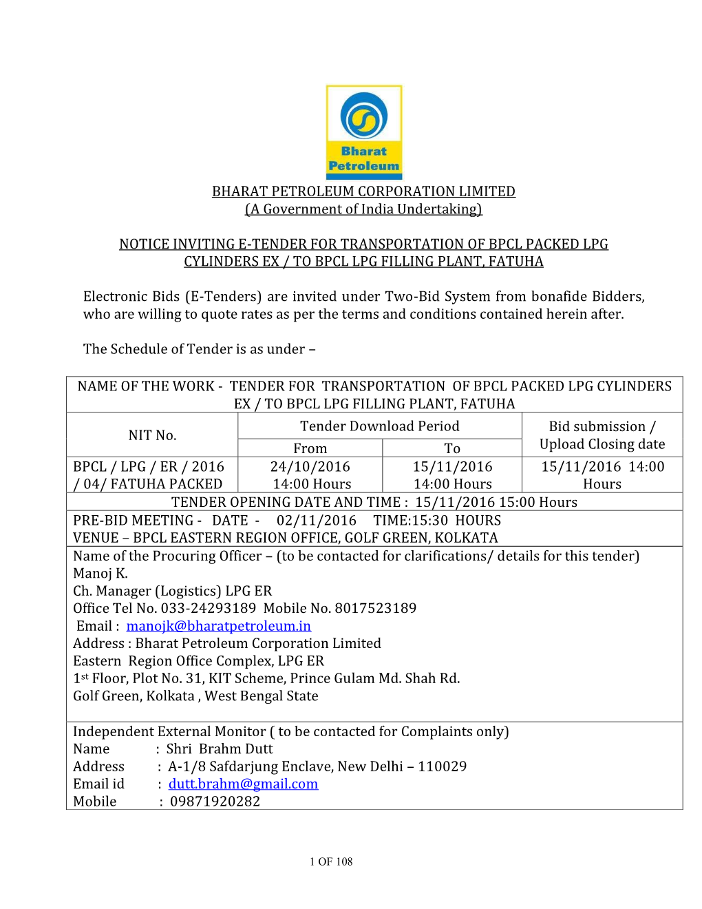BHARAT PETROLEUM CORPORATION LIMITED (A Government of India Undertaking)