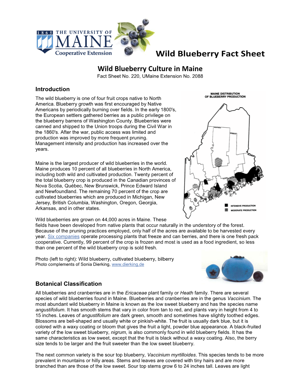 Wild Blueberry Fact Sheet Wild Blueberry Culture in Maine Fact Sheet No
