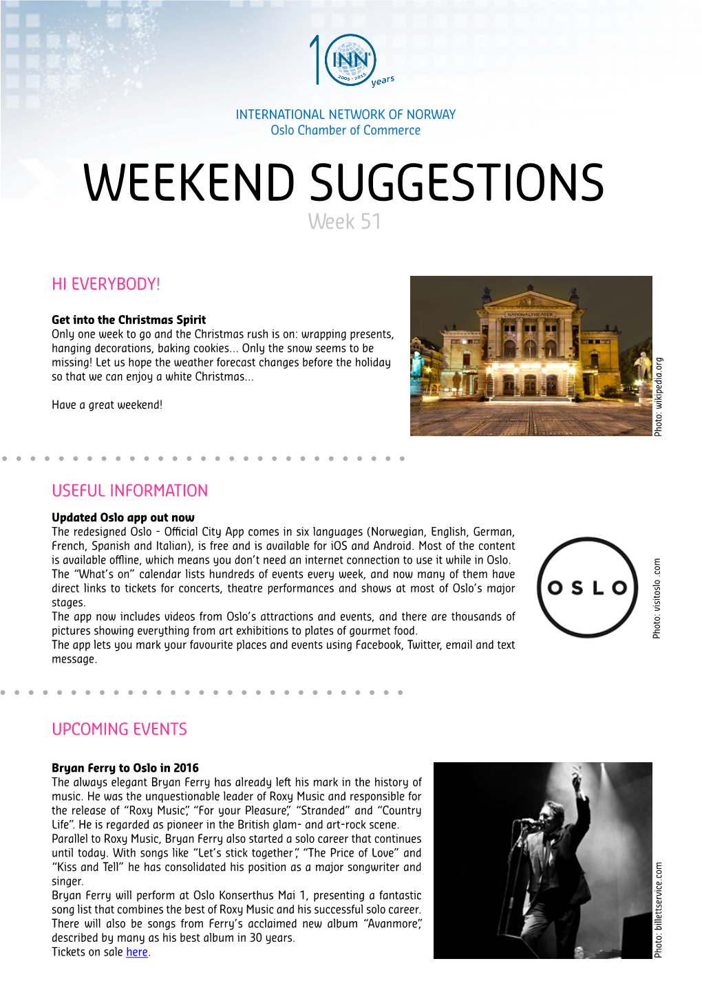 WEEKEND SUGGESTIONS Week 51